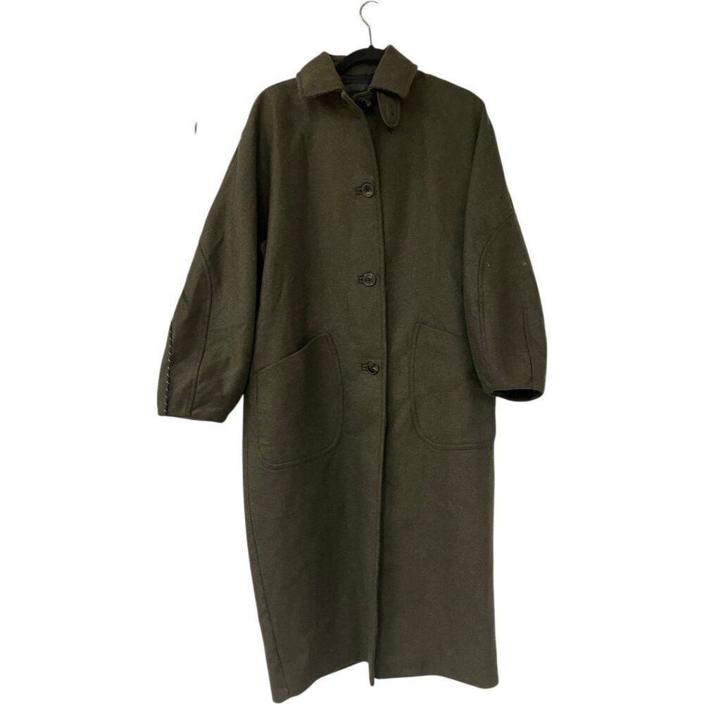 Zara Womens Wool Long Coat Small Green Khaki Puffed Sleeve 8509/396 NWD